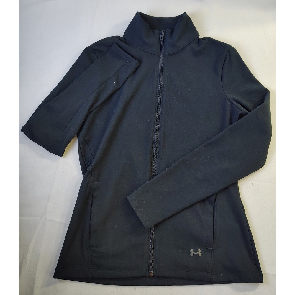 Under Armour Womens Track Jacket Black Full Zip Fitted‎ Mock Neck Athletic Small